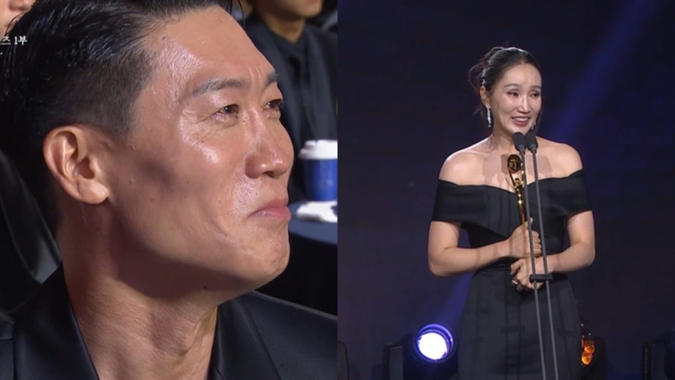 Park Bo Kyung vence o prêmio de Melhor Atriz Coadjuvante e emociona o marido, Jin Seon Kyu, no Blue Dragon Series Awards